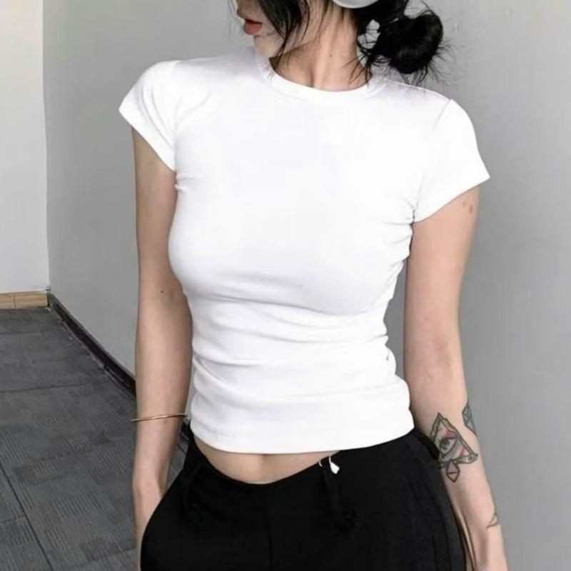 A199 Áo thun trơn nữ Ôm Body cổ Tròn tay ngắn phom dài Chất Gân Đẹp Có Size M L mã nh61t | BigBuy360 - bigbuy360.vn