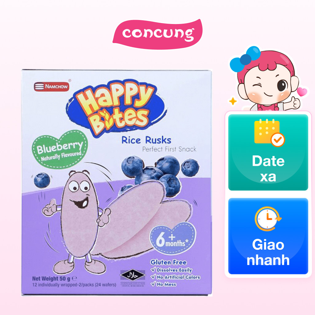 Bánh Gạo Ăn Dặm Cho Trẻ Em Happy Bites Việt Quất 50g