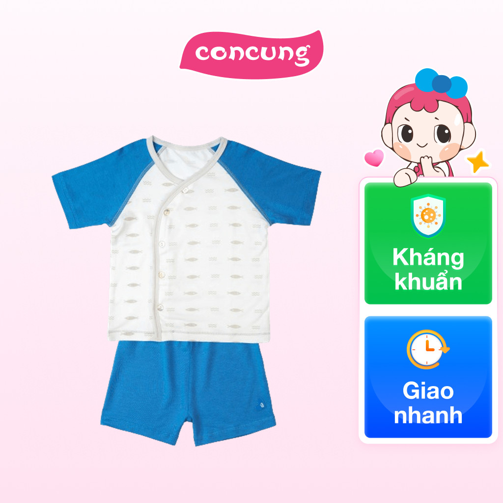 Bộ ss tính năng ngắn, vải modal Bst Thiên nga Animo BMC822075 (0-3M,Xanh)