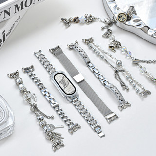 Dây đeo kim loại bằng thép không gỉ màu bạc cho Xiaomi NFC Mi 10 9 8 Pro 7 6 5 4 3 Vòng đeo tay từ tính khóa bướm tinh tế cho Xiaomi 8 9 Pro Redmi 5 4 Dây đeo cổ tay Fashiona