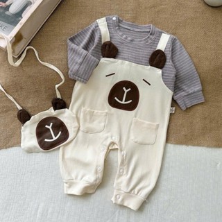 [ Body + túi chéo ] Bộ Bodysuit Dài Tay Chất Thun Cotton Cho Bé Trai Bé Gái H7825-2 Jumpsuit Mẫu Gấu Kèm Túi