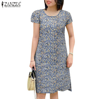 Zanzea Nữ Vintage Hàng Ngày In Hoa Tay Ngắn Túi Bên hông Váy
