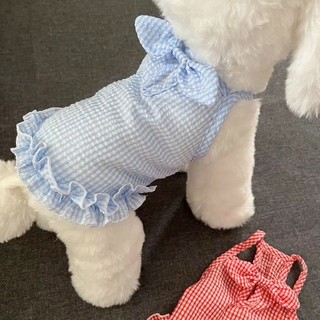 Dễ thương kẻ sọc nơ sling váy thú cưng mùa xuân mỏng phong cách chó mèo teddy bichon chó quần áo mùa hè