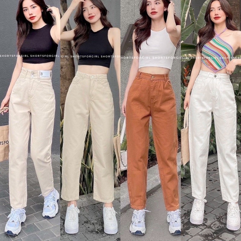 Quần Baggy Nữ Kaki Cạp Cao Ulzzang - Hình chính chủ mẫu cầm túi Stylemarven WQU 010