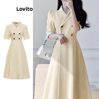 Đầm Lovito màu trơn cài nút phong cách thường ngày cho nữ L86ED198