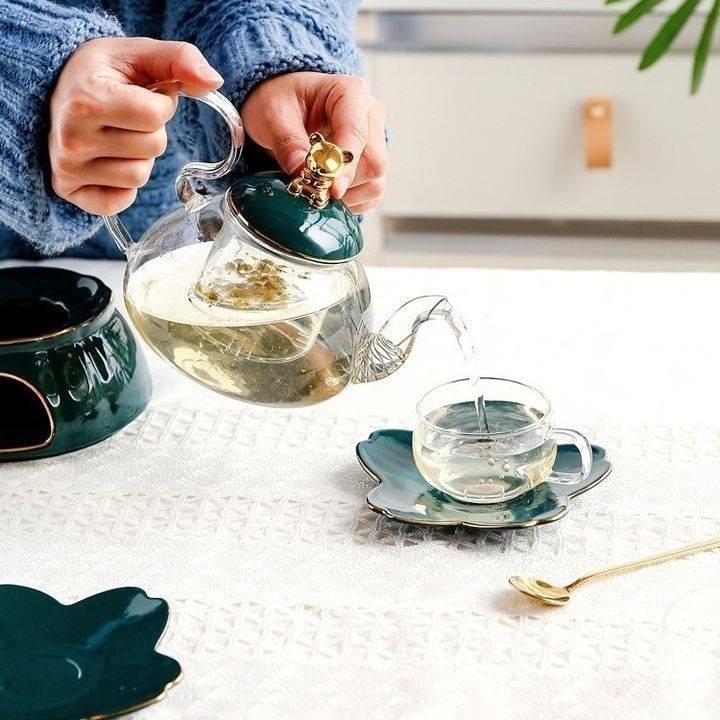 Libishop - Bộ Ấm Trà Thủy Tinh Đế Nến Maguelone Green Emerald