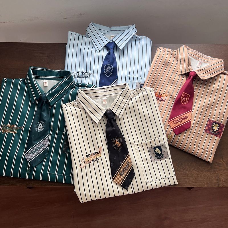 Harry Potter Joint Name New Casual Loose Design Niche Striped Shirt Retro Short Sleeve Preppy Style 