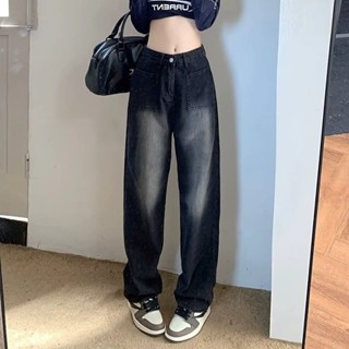 Quần Jean Suông Ống Rộng Màu Xanh Đậm, Xám Khói Túi Đắp Thời Trang BigSize Denim 0132