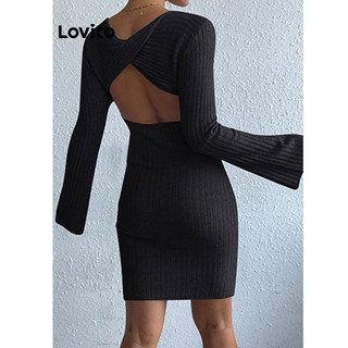 Đầm Lovito trơn hở lưng thanh lịch cho nữ LNL54143