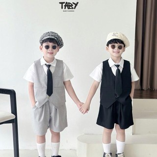  Set gile 3 chi tiết công tử, chất liệu tuýt si phối chéo ruby đi tiệc thôi nôi cho bé trai 8-27kg TH24B063 Len