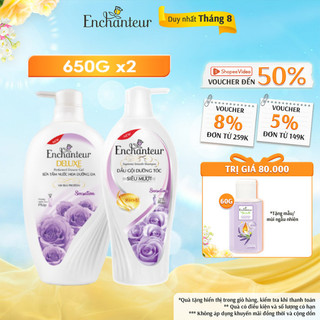 Combo dầu gội dưỡng tóc siêu mượt và Sữa tắm nước hoa dưỡng da thơm mịn Enchanteur Sensation 650gr/ chai