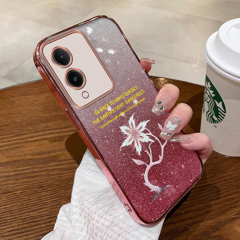 ốp lưng Vivo y17s Ốp điện thoại Vivo y17s Ốp giảm xóc viền vàng mềm Hoa lockness đẹp sáng bóng sfxsh