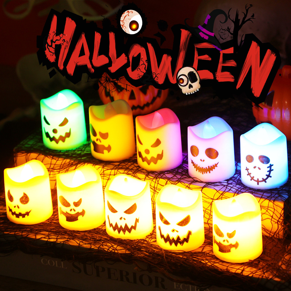 6 Đèn nến đầy màu sắc Halloween - Đèn nến điện tử LED - Đồ trang trí đạo cụ khí quyển kinh dị - Nến 