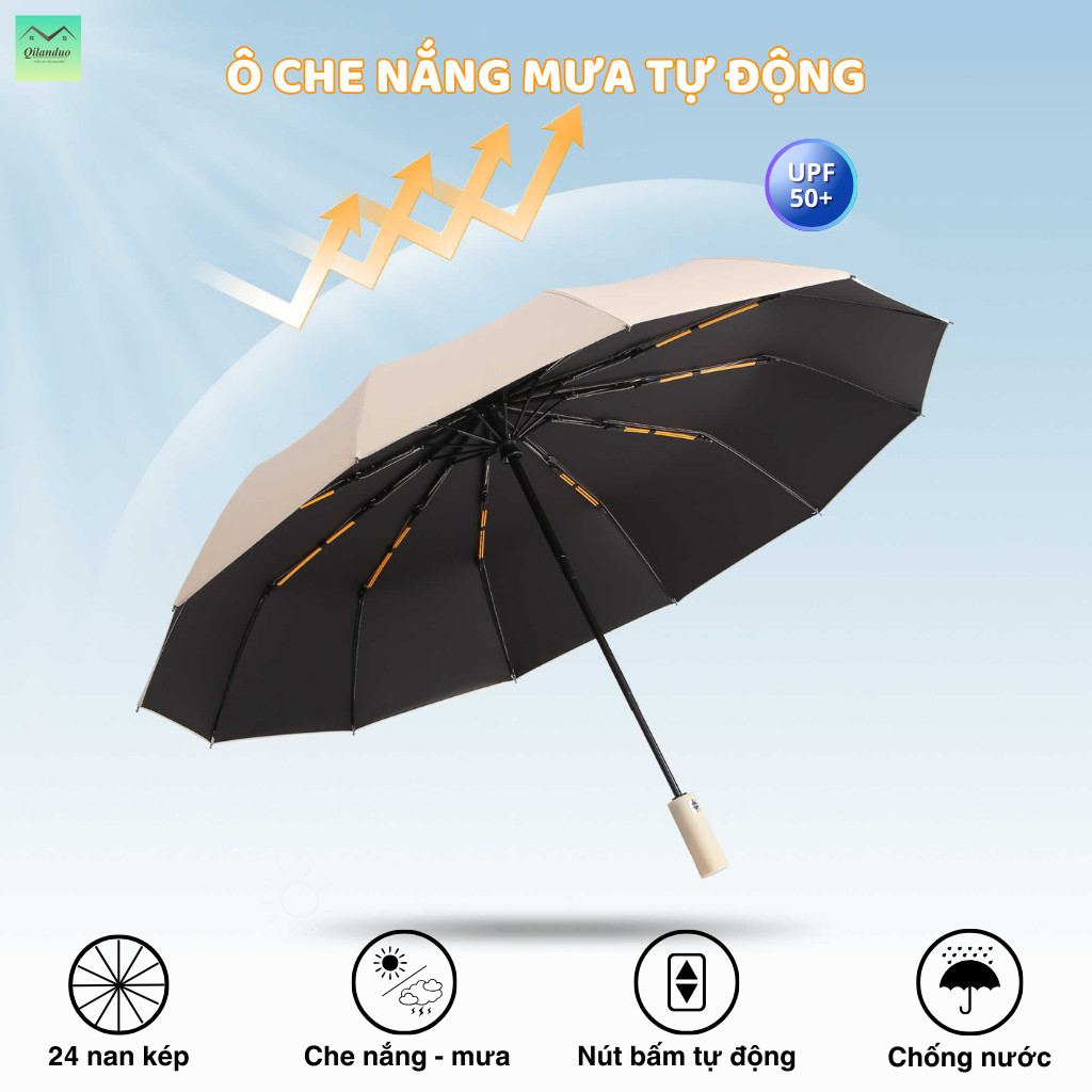 Dù Che Nắng Ô Che Mưa Cao Cấp 24 Nan Chống Thấm Nước Đóng Mở Tự Động Chống Uv