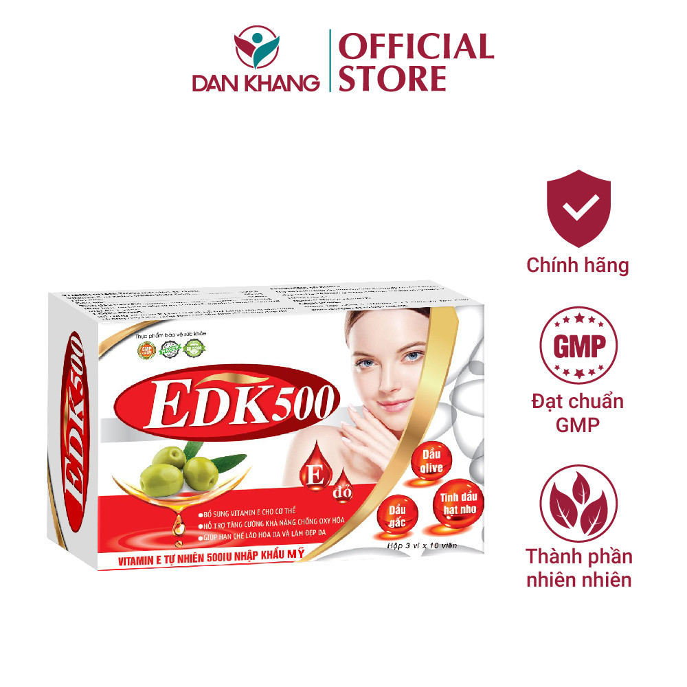 Viên Uống Bổ Sung Vitamin E EDK500 - GIÚP TĂNG CƯỜNG CHỐNG OXY HÓA TRẺ HÓA VÀ LÀM ĐẸP DA