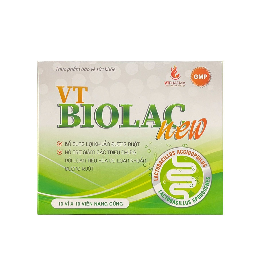 Men vi sinh VT Biolac New Hộp 100 viên giúp bổ sung lợi khuẩn đường ruột, hết rối lạn tiêu hóa rối loạn tiêu hoá