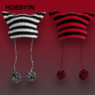 HOBBYIN Mũ Beanie Unisex Mũi Nhọn Họa Tiết Sọc Ngang Phong Cách Nhật Bản
