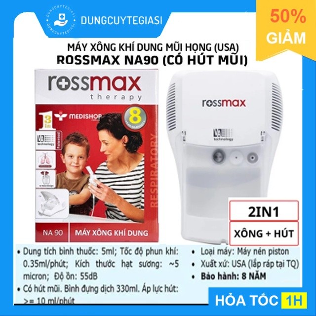 Máy xông khí dung  Rossmax NA90 ( kèm hút dịch mũi ) | Máy xông mũi họng tiêu chuẩn Mỹ