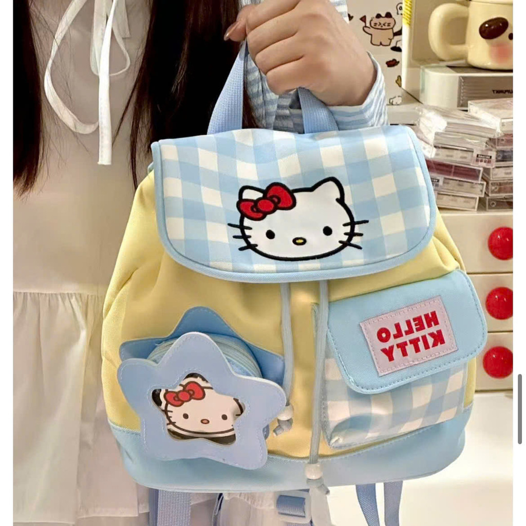 Balo Hoạt Hình Caro Xanh, Balo Hello Kitty Dây Rút