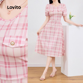 Lovito -  Váy giản dị hình học Túi giả mùa xuân hè Váy hồng dành cho nữ L138ED421