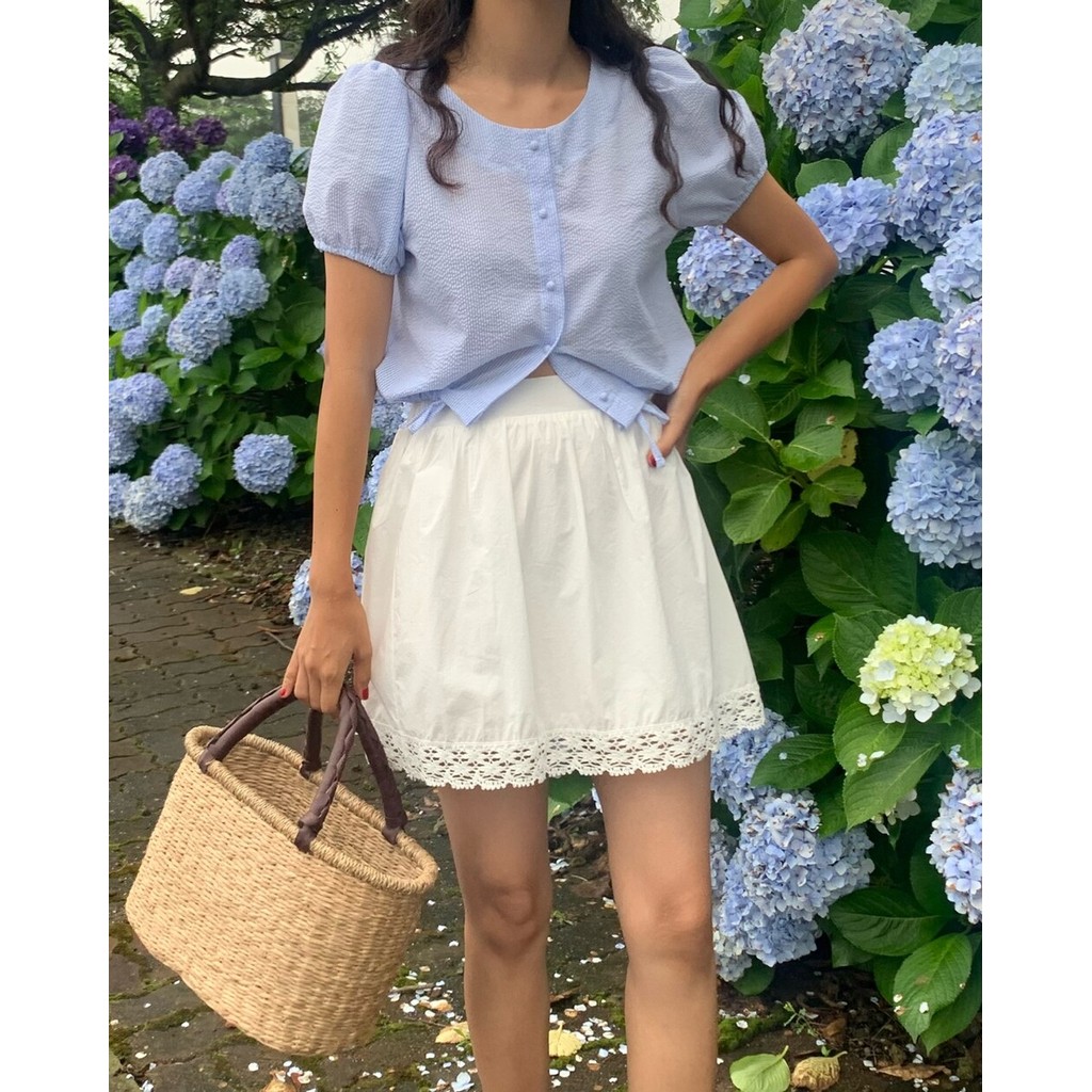 Áo sơ mi sọc mùa hè Hàn Quốc Ma Follow Velvet Follow Joy JOZO