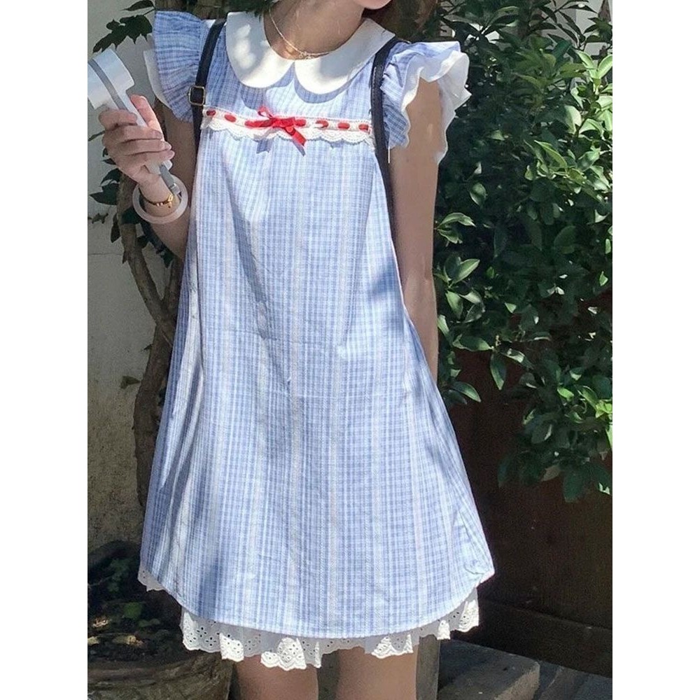 Đầm Ngắn Giả Hai Mảnh Phong Cách Đại Học Cho Cô Gái Dễ Thương Cổ Búp Bê Tay Bồng Nhỏ | BigBuy360 - bigbuy360.vn