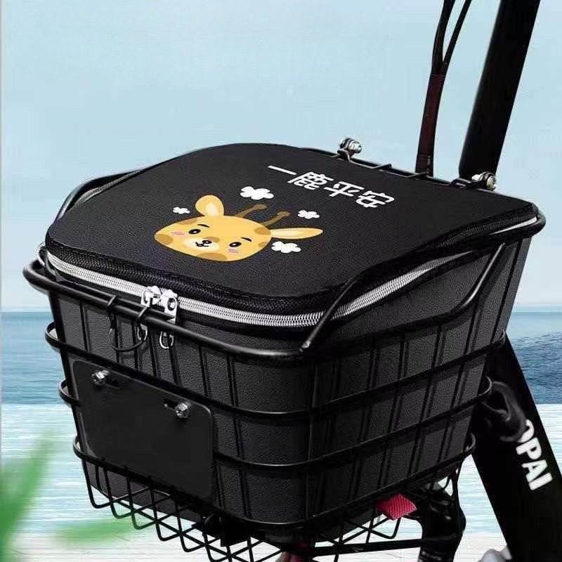 Giỏ xe điện chống nước có nắp đậy, lót giỏ bên trong tiện lợi, đựng đồ hoặc bình ắc quy cho xe đạp, 