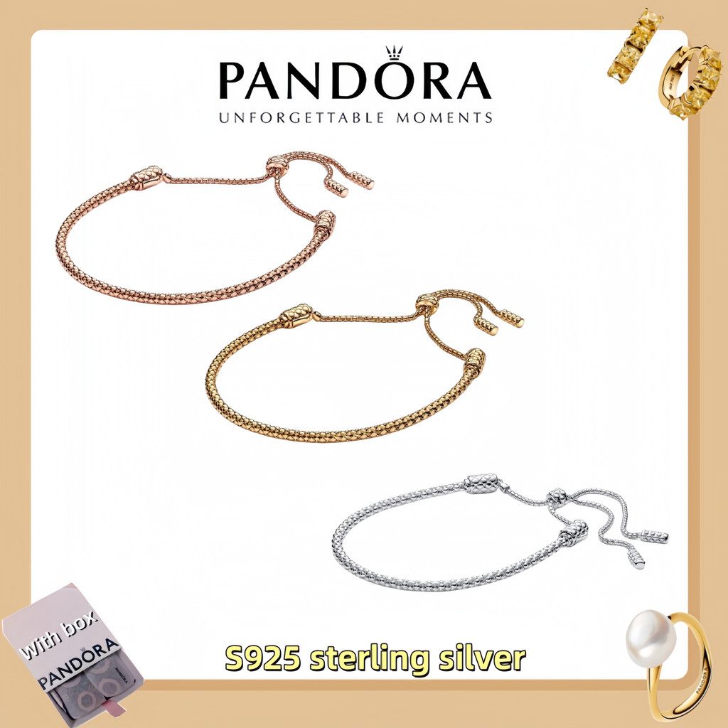 Bạc nữ cao cấp Pandora Moments Studded Chain Slider Bracelet 593090C-001