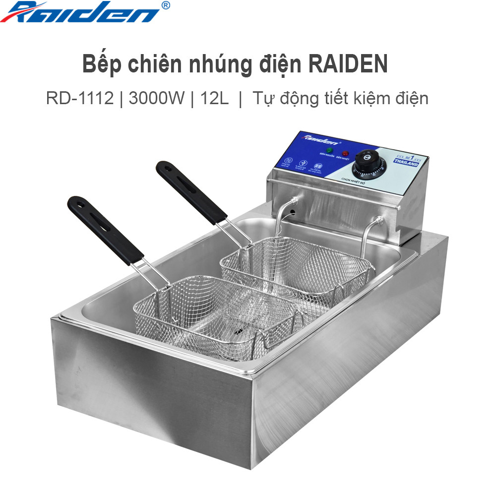 Bếp chiên nhúng 12L Raiden RD-1112 có 2 khay chiên nhanh gấp đôi, tự động điều chỉnh tiết kiệm điện