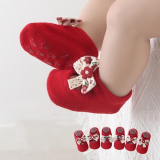  Bé Nơ Đỏ Cho Bé Tất Cotton Mềm Mại Tất Lễ Kỷ Niệm Sơ Sinh Thoáng Khí Trẻ Sơ Sinh Mắt Cá Chân Giày 0-6 Tháng 