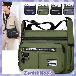 [Hàng có sẵn] Túi đeo vai nylon phong cách Hàn Quốc phù hợp cho nam giới đi chơi ngoài trời, dung tích lớn, nhiều lớp, có khóa kéo ZenithNook