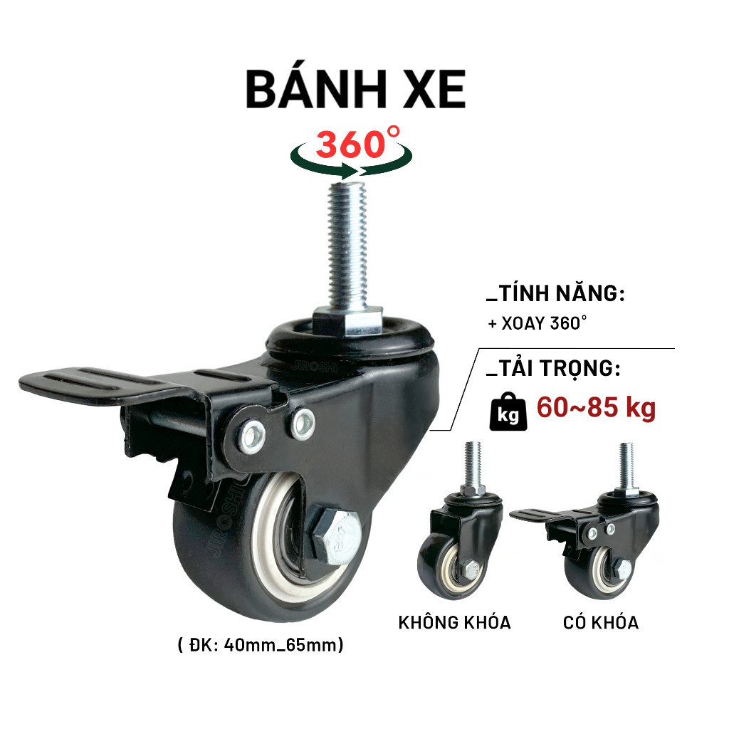 Bánh xe đẩy hàng mini ty ren,  bánh xe công nghệ Nhật Bản -SH