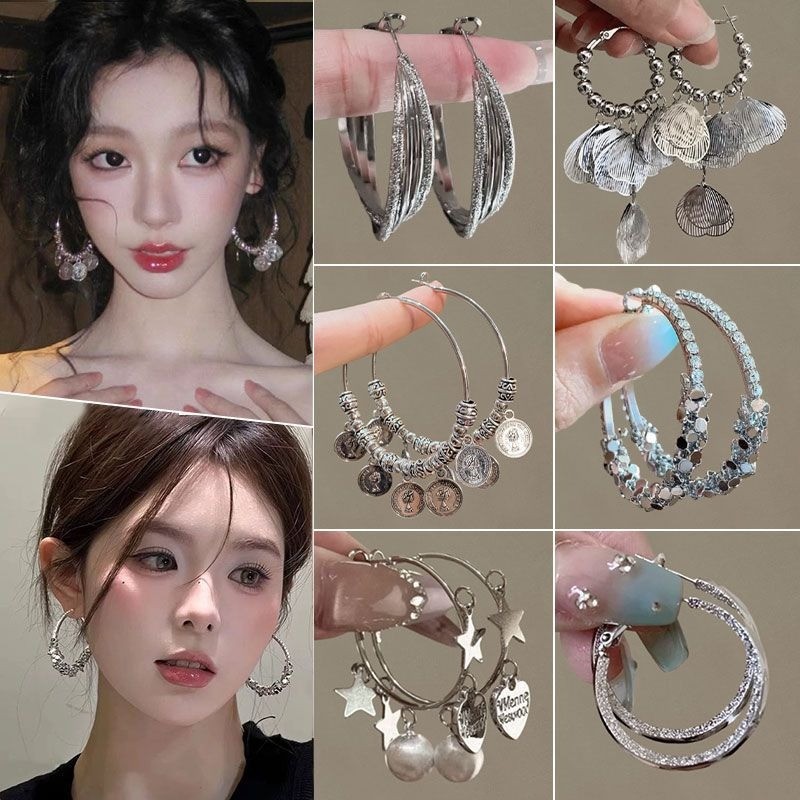 Bông tai bạc lớn Bông tai nữ Bông tai tua rua Bohemian