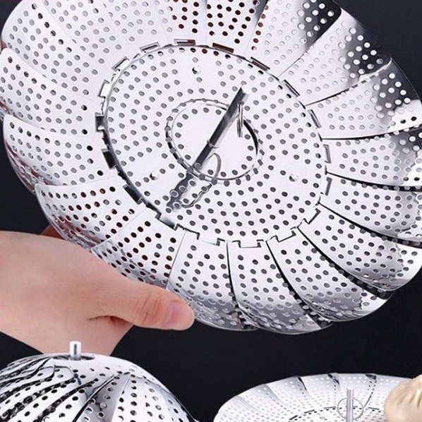 Vỉ inox đồ xôi, hấp cá/ tôm/ bánh cách thuỷ gập gọn INOX SUS410.