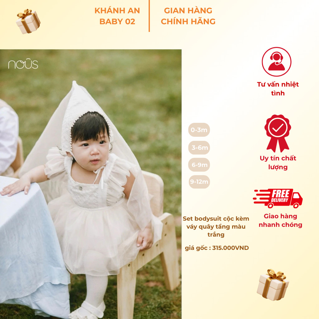 NOUS PARTY 2025 -  Set Body cộc kèm váy quây tầng màu trắng