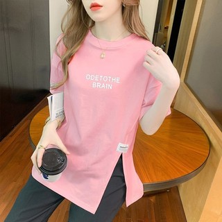 [Hàng có sẵn] [Cotton] Vải ngắn tay chất lượng cao mùa hè 2024 Phong cách mới Size lớn Plus Fat Slimer Look White Cotton Áo thun nữ tay ngắn dáng rộng giữa @ -
