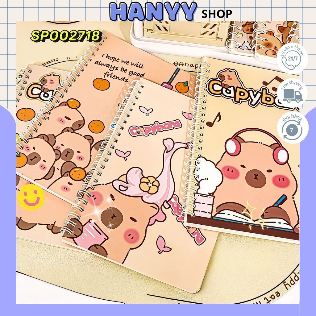 Sổ Lò Xo A5 120 Trang, Tập, Vở A5 Hình Capybara Hot Trend - HanyyShop