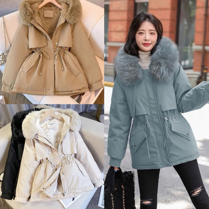 Áo Phao packar nữ lót lông dày dặn mũ lông form rộng, Áo khoác phao nữ dáng dài đen nâu hồng trắng ấm áp 3 lớp XUYXUY