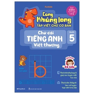 Sách - Cùng Khủng Long Tập Viết Chữ Cơ Bản - Chữ Cái Tiếng Anh Viết Thường - Quyển 5 (Sticker Bé Gái)