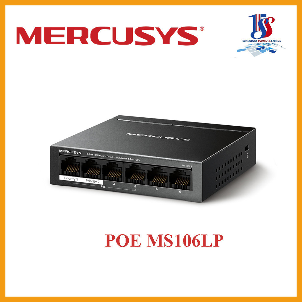Bộ chia mạng, Switch POE Mercusys MS106LP 2 cổng uplink, 4 cổng POE, tốc độ 10/100-  BH 24 tháng