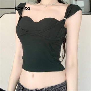 Áo hai dây Lovito có đệm màu trơn phong cách thường ngày cho nữ LNA67343