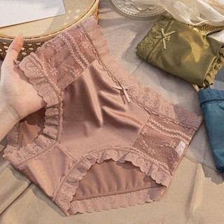 Combo 5 quần lót nữ su lụa satin băng lạnh lưng cao, siêu cấp, mát lạnh, ren hông, quyến rũ, mềm mịn, đính nơ xinh - S15