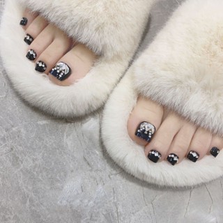 24 Miếng Dán Móng Chân Mùa Hè Miếng Dán Móng Tay Sản Phẩm Nghệ Thuật Đen Với Kim Cương Cô Gái Cay Mặc Móng Tay Nghệ Thuật Móng Tay Giả Móng Chân Có Thể Tháo Rời Móng Chân 