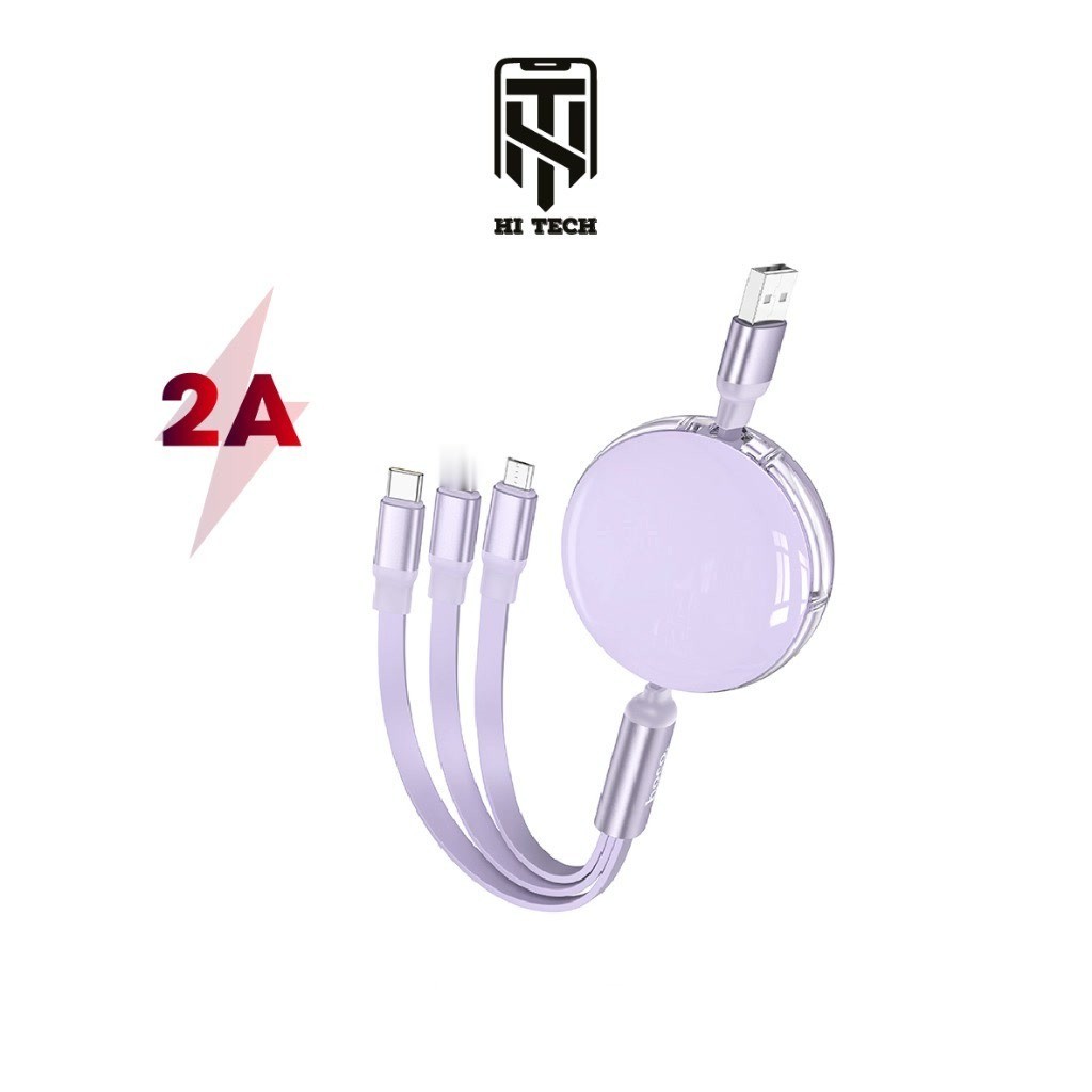 Cáp sạc 3 trong 1 hoco X78, hỗ trợ sạc nhanh 2A (Typec-C - Micro - Nightling, dây rút TPE dài 1m.