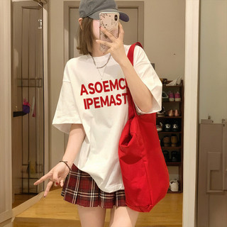 6280 Mùa Hè Mới Cotton Lỏng Thư In Cộng Với Kích Thước Vòng Cổ Ngắn Tay Áo T-Shirt Cho Phụ Nữ