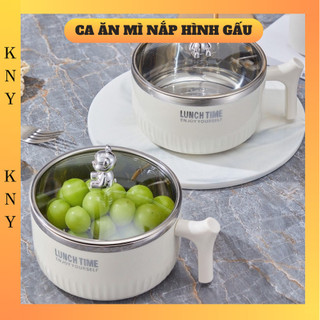 Ca úp mì có nắp hình gấu lunch time, dung tích 900ml kny