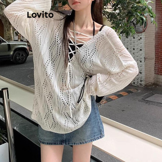 Áo len Lovito phối dây buộc màu trơn thời trang cho nữ LNA70334