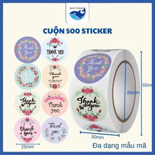 Cuộn 500 miếng dán hoạt hình ngộ nghĩnh, tem dán sticker thank you gói hàng, phụ kiện quà tặng