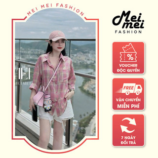 Áo sơ mi dài tay kẻ hồng phong cách trẻ trung, năng động mặc đi làm đi chơi Mei Fashion A15105