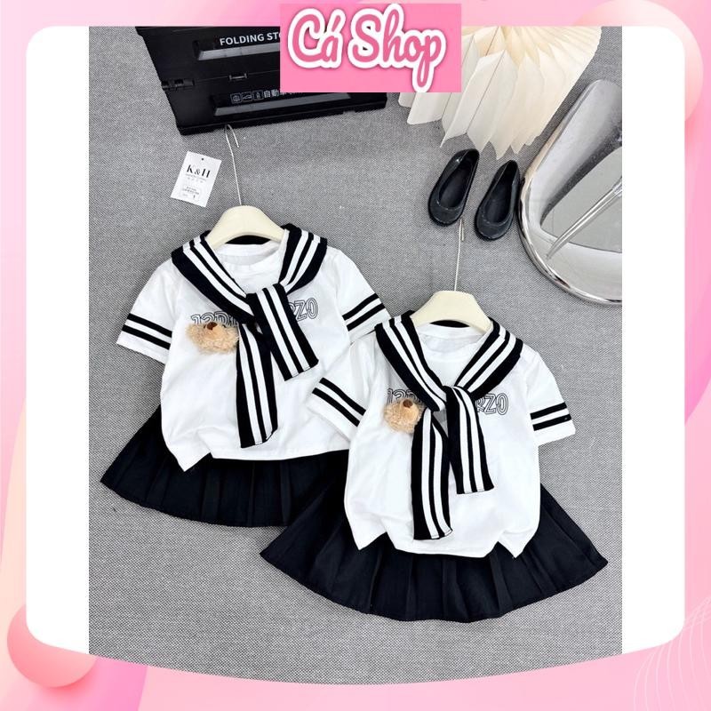 Set bộ bé gái CS450, CS562 Set áo gấu chân váy kèm khăn xinh cho bé